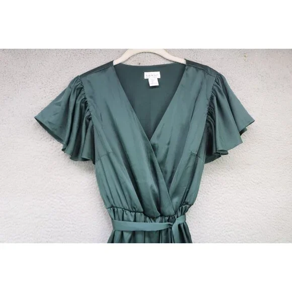 Nicole Miller Dark Green Satin Wrap Dress-Size Small-Fairy-Whimsigoth - Picture 4 of 13